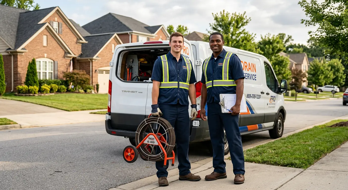 Sewer and drain service team with equipment ready for work in Nolensville