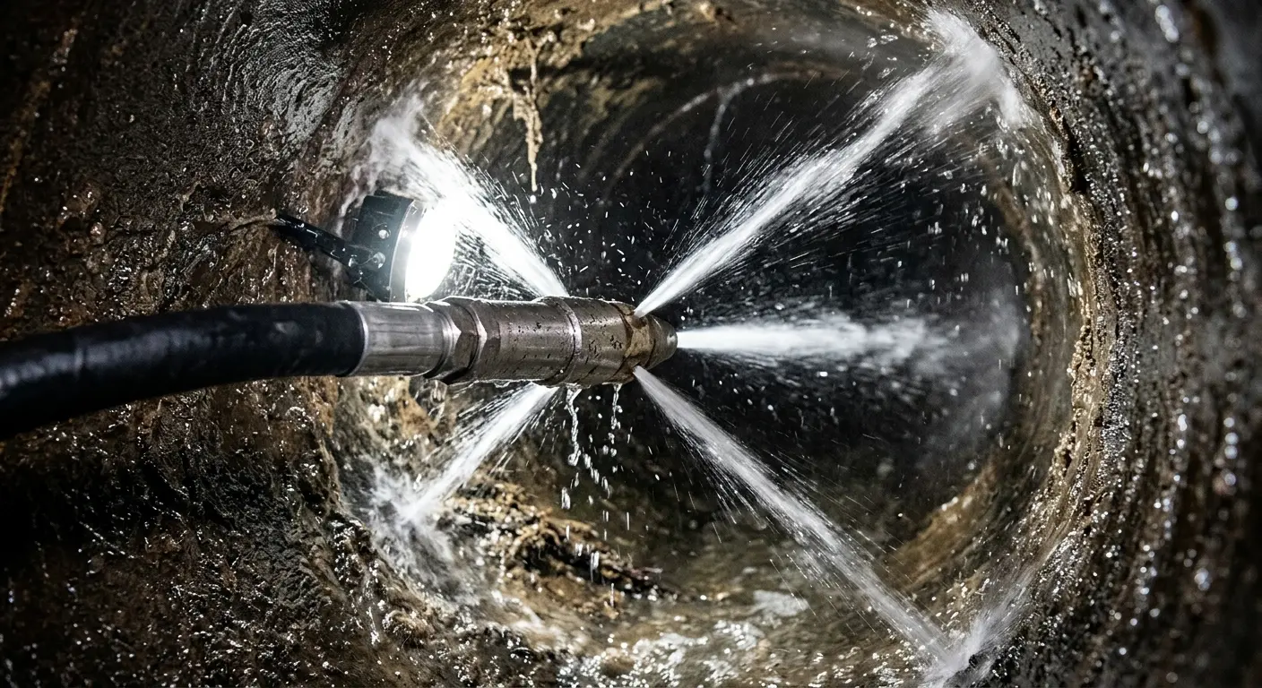 High-pressure hydro jetting nozzle cleaning sewer pipe for Trenchless Sewer Repair in Nolensville